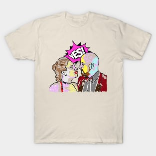 Couple in love pop art colorful pink, purple, red, white, beige, brown T-Shirt